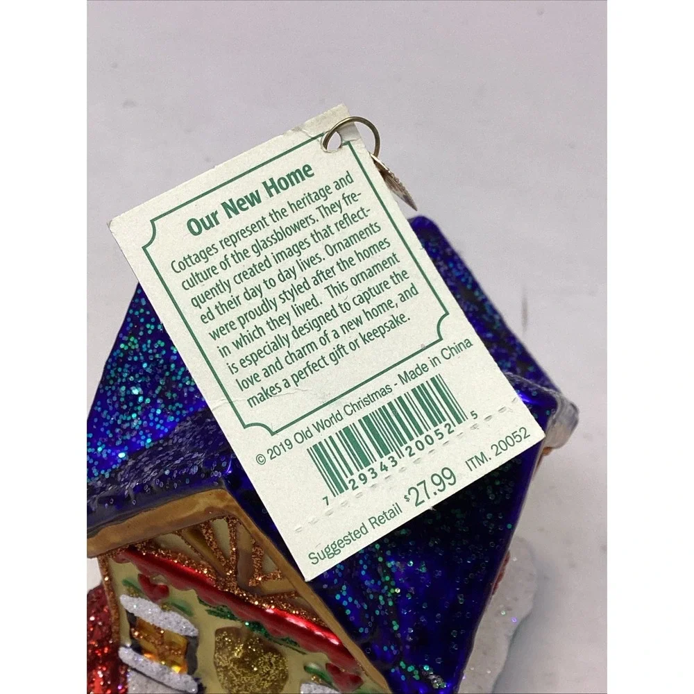 Old World Christmas Glass Ornament Cottage W/ Cardinals 